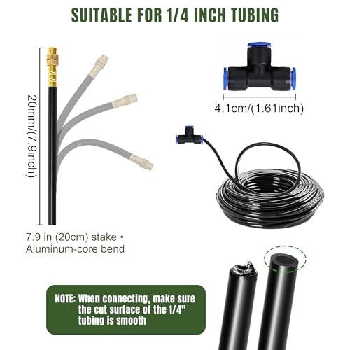40PCS Push-to-Fit Drip Irrigation Mister Emitters for 1/4" Irrigation Tubing, Copper 360° Adjustable Bendable Atomizing Nozzles with T-Connectors,Micro Spray Nozzles for Garden Greenhouse Agricultural - size: 40PCS 360° Bendable Misting Copper Nozzles