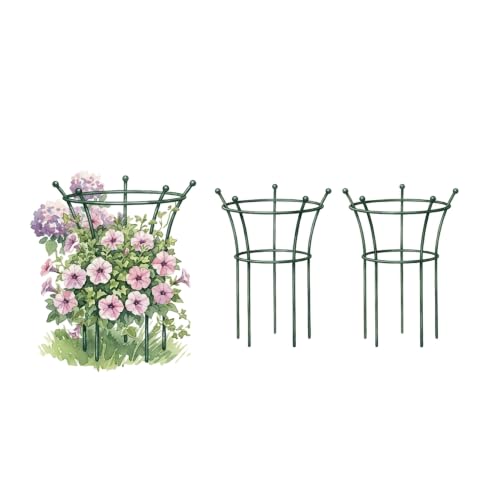 Peony Cages and Supports 2 Pack, Heavy Duty Metal Flower Support Cage, 16"(W) x 24" (H) Trumpet Plant Support for Peonies, Roses, Perennials & Garden Flowers, Rust-Resistant Steel Plant Support Ring - size: Medium