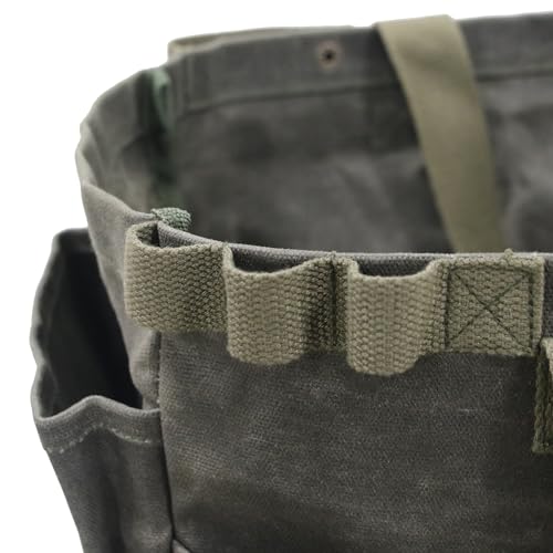 Portable Garden Camping Tool Storage Bag,Waxed Canvas Firewood Carrier Tote bag,Collapsible Sturdy Garden Basket Great for Women, Gardener, Electrician, Repairer(Army Green) - color: Army Green