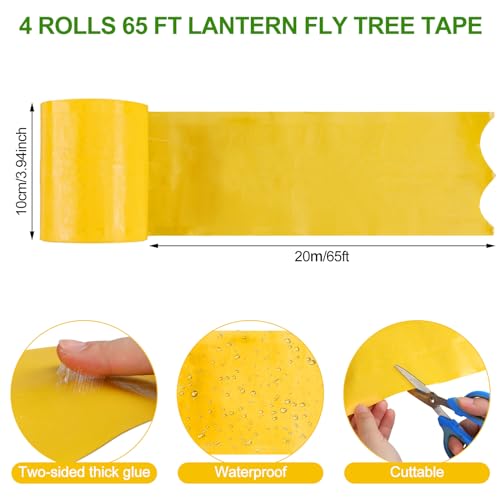 4 Rolls 260ft Lantern Fly Tree Tape Outdoor Adhesive Crawling Insect Trap Yellow Sticky Traps Sticky Barrier Protecting Trees Outdoor Indoor Fruit Tree Lawn Garden Control Aphids Ant Moth - color: Yellow