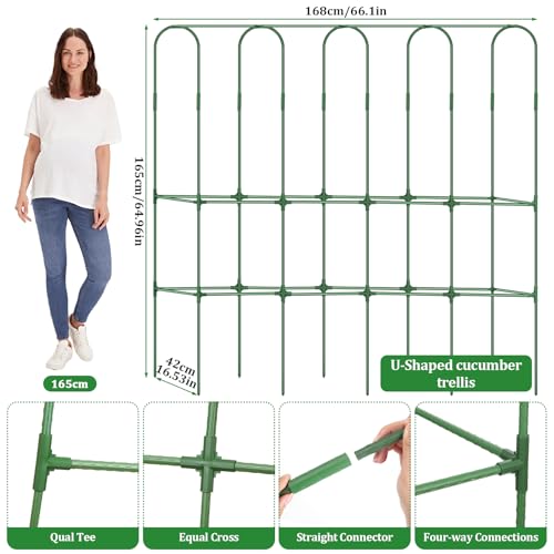 Cucumber Trellis for Raised Bed 5.4x5.5ft U-Shape Adjust Metal Garden Trellis for Climbing Plants Outdoor with Climbing Net Vegetable Arch Trellises Support Plant for Tomato Pea Fruit Squash Trellises - size: 1pack 66 x 65 Inch
