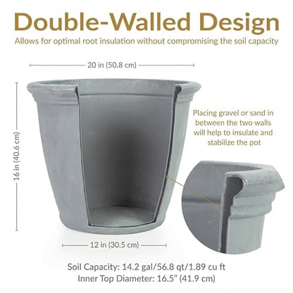 Sunnydaze Anjelica 20'' Large Plastic Planter Pot for Plants, Gray - color: Light Gray, size: 20 in