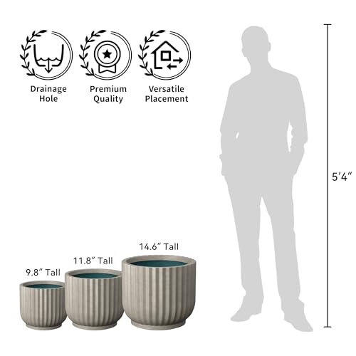 Kante Weathered Concrete Planter 14" Dia All-Weather Round Accent Pot - color: Weathered Concrete With Green Interior, size: 14"Dia x 11.8"H