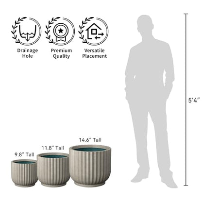 Kante Weathered Concrete Planter 14" Dia All-Weather Round Accent Pot - color: Weathered Concrete With Green Interior, size: 14"Dia x 11.8"H