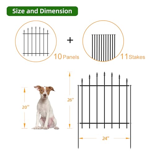 26” x 20’ No-Dig Metal Garden Fence with Stakes, Panels Fencing for Dogs - size: Roman Col 26″H x 20ft (10Panels)