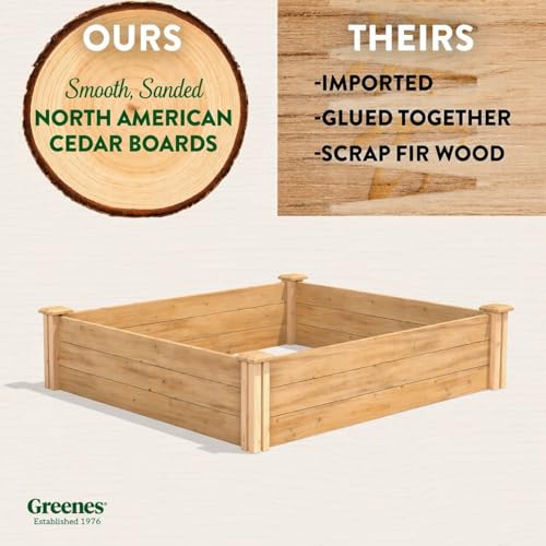 Greenes Fence Premium Cedar Raised Garden Bed, 4' x 4' x 10.5" (3/4" Thick) - Made in USA with North American Cedar - size: 4' W x 4' L x 10.5" H (1-Pack)