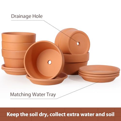 INGOFIN 5 Inch Terracotta Shallow Pots Set with Saucer - Ceramic Clay Pots with Drainage Hole, Terra Cotta for Plants for Indoor Outdoor Plants, Set of 6 - size: Shallow 5 inch-6 pcs
