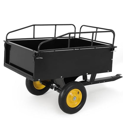 750 LBS Heavy Duty Dump Cart, 15 Cu. ft Garden Utility Trailer with Removable Sides & Universal Tow Hitch, ATV Trailer Tow Behind Steel Dump Cart for Lawn Mower Tractors