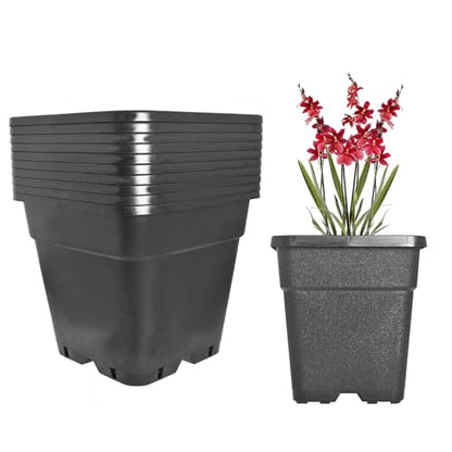 findmall 1 Gallon Square Black Nursery Pots Plant Pots Grow Pots Nursery Container for Planting Soil Plants 10 Pcs - color: Black, size: 1 Gallon
