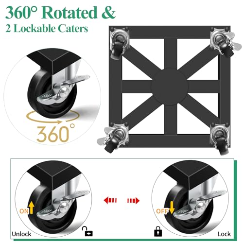 Plant Caddy with Wheels, 16'' 2 Pack Metal Rolling Plant Stand Square Plant Dolly with Iron Lockable Casters Heavy Duty Pot Mover Rollers, Holds up 400 Lbs Planter - size: 16''/2
