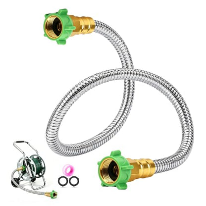 3FT Short Garden Hose Female to Female – Stainless Steel Leader Hose for Hose Reel, Kink-Free Flexible Metal Water Hose, Leakproof Durable Designy for Outdoor Garden, Pet Washing, Car - size: 3 feet