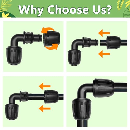 1/2 Inch Drip Irrigation Elbow Fittings, 13 Pack Anti-Drop Lock Nut Barbed Elbow Connectors for 1/2 Inch Drip Tubing (1/2" ID x 0.65" OD) Reusable Irrigation Parts for Garden Drip System - size: 1/2" Lock Nut Elbow