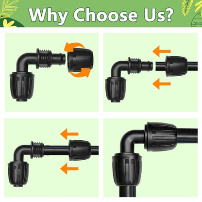1/2 Inch Drip Irrigation Elbow Fittings, 13 Pack Anti-Drop Lock Nut Barbed Elbow Connectors for 1/2 Inch Drip Tubing (1/2" ID x 0.65" OD) Reusable Irrigation Parts for Garden Drip System - size: 1/2" Lock Nut Elbow