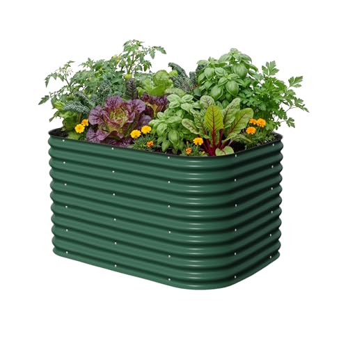 32" Extra Tall Raised Garden Bed Kits, 3.5 x 5 x 2.7ft Raised Planter Box Outdoor, 2 x 6.5 x 2.7ft Deep Root 6 in 1 Modular Metal Raised Beds for Gardening Vegetables Flowers Fruits - British Green - color: British Green, size: 6IN1 Modular