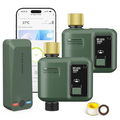 WiFi Water Timer for Garden Hose, 2 Pc Smart Sprinkler Controller with 984ft RF Range, Smart Lawn Watering System Irrigation Timer, APP/Voice Control, Rain Delay, Manual Irrigation (Brass Inlet) - style: 2 Pc