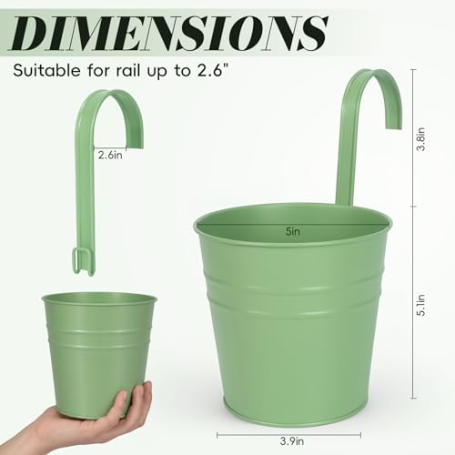 HowRU Hanging Flower Pots, Railing Planter Box for Outdoor Plants 12 Pack 5 Inch Metal Hanging Planters with Detachable Hooks Balcony Window Fence Garden Decoration Flower Boxes (Green) - color: Green(5in)