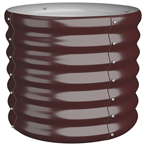 Round Metal Garden Planter, 15.7-Inch Powder-Coated Steel Plant Pot for Outdoor Balcony Terrace Decor, Durable Flower Herb Container, Brown - color: Brown, size: 15.7" x 15.7" x 14.2" & 1