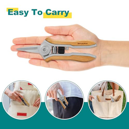 Berry&Bird Mini Pruning Shears for Gardening Straight Blades Hand Pruners with Wooden Handle Garden Scissors Snips Stainless Steel Trimming Small Clippers Bonsai Compact Size Shearing Tool - style: 6'' Straight Blade Scissors