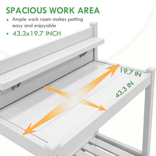 EAGLE PEAK Potting Bench, Weatherproof Vinyl Potting Table for Outdoor & Indoor Use, Easy Clean Garden Workstation with Storage Shelves, White, 40"