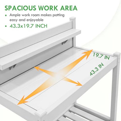 EAGLE PEAK Potting Bench, Weatherproof Vinyl Potting Table for Outdoor & Indoor Use, Easy Clean Garden Workstation with Storage Shelves, White, 40"
