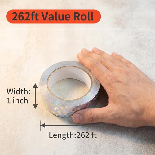 Laser Bird Scare Reflective Tape, 262ft Double-Sided Holographic Ribbon for Outdoor Garden Farm Orchard, UV-Resistant Waterproof Bird Repellent Deterrent for Sparrows Woodpeckers, Easy DIY Install