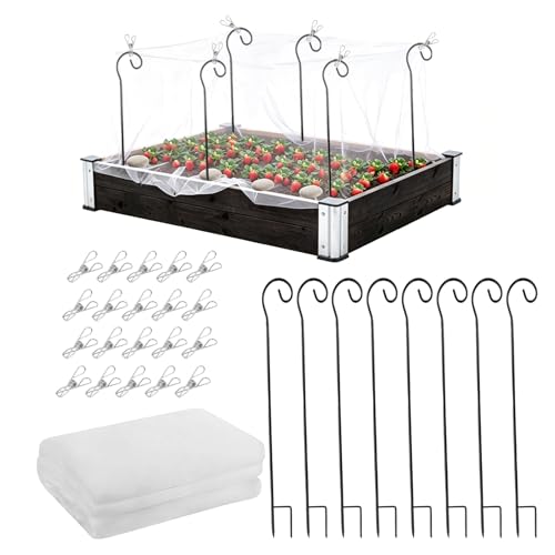 Garden Netting Kit for Raised Beds, 10 x 13 FT Ultra Fine Insect Mesh with 8 Upgraded Hook-Top Stakes & 20 Clips, Plant Cover for Vegetables, Fruits & Pest Protection