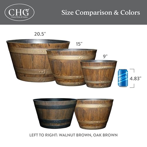 9" Jameson Whiskey Barrel with Drainage in Distressed Oak - color: Distressed Oak, size: 9"