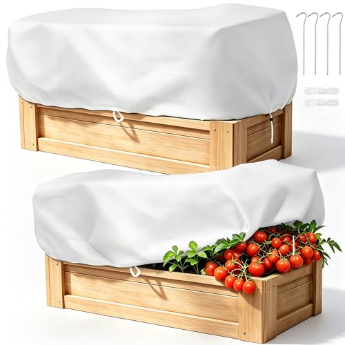 Hahood 2 Pack Plant Covers Freeze Protection with Ground Stakes, 6.1 x 3 x 1.6 FT Rectangular Raised Garden Bed Cover with Drawstring Reusable Frost Cloth for Winter Outdoor Plants - size: 6.1 x 3 x 1.6FT