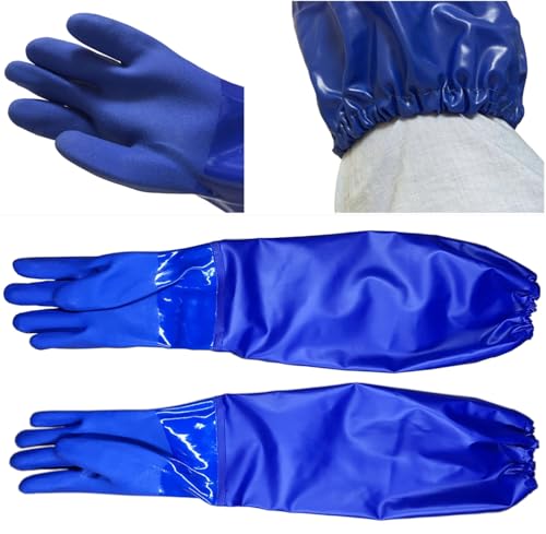 Long Water Proof Rubber Gloves with Cotton Lined, Elbow Length Chemical Resistant Gloves,Large - size: 28 Inch