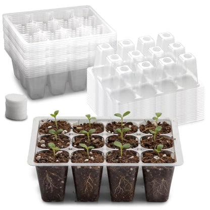 RooTrimmer 40 Pack Reusable 12-Cell Clear Seed Starter Trays - Extra Large Drainage Holes, Easy to Repotted, Clear Transparent Tray for Root Observation, Seed Starting, Fits 1020 Flats and TD377 Trays - color: Clear, size: 12 Cells-40P