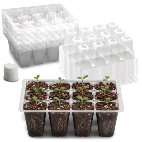 RooTrimmer 60 Pack Reusable 12-Cell Clear Seed Trays with Large Drain Hole - color: Clear, size: 12 Cells-40P