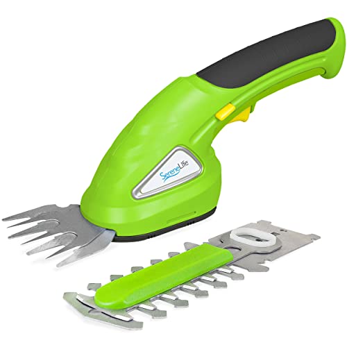 Cordless Handheld Grass Cutter Shears | Portable Lightweight Electric Hedge Shrub Trimmers | Hand Held Garden Clippers | Powered with Rechargeable 3.6V Battery | Changeable Trimmer Blades