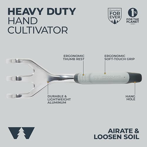 Woodland Tools Heavy Duty Hand Cultivator, 3-Prong Garden Claw Tiller Tool with Anodized Aluminum Head and Soft Ergonomic Grip, Manual Soil Cultivator for Weeding, Digging, and Breaking Up Dirt - size: Cultivator