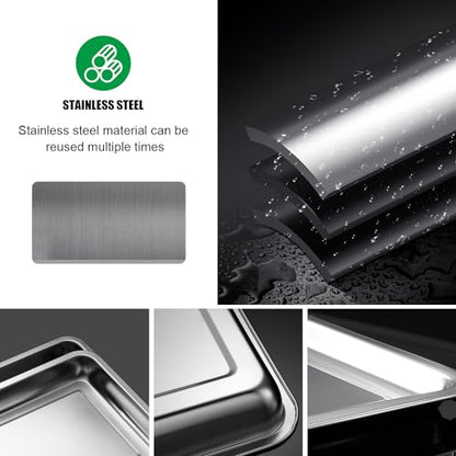 RooTrimmer 10 Pack Stainless Metal Trays, Stainless Steel Seed Starter Carry Tray for Nursery Seedling Pots Water Collection Transplantation (10.63 inch×14.17 inch, 1.18" Height) - size: Small-10P