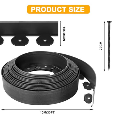 Landscape Edging 33FT,Garden Borders Edging【4IN Hight】with 30 Spikes（Black） - color: Black, size: 4IN×33FT
