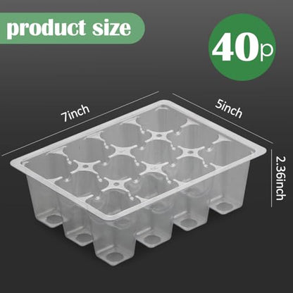 RooTrimmer 40 Pack Reusable 12-Cell Clear Seed Starter Trays - Extra Large Drainage Holes, Easy to Repotted, Clear Transparent Tray for Root Observation, Seed Starting, Fits 1020 Flats and TD377 Trays - color: Clear, size: 12 Cells-40P