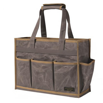 Canvas Large Tool Bag - A Large Main Pocket and 14 Insert Pockets Garden Tool Tote Bag - Durable 16oz Waxed Canvas Tool Case with Handle - Tool not Included - color: Grey