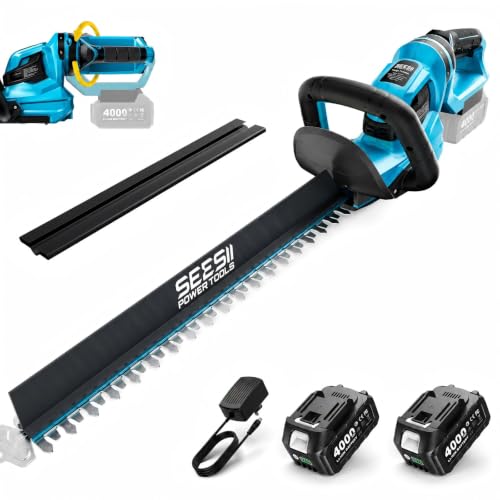 SEESII 22" Hedge Trimmer Cordless, 20V Electric Bush Trimmer, 2 Batteries - color: Sky Blue