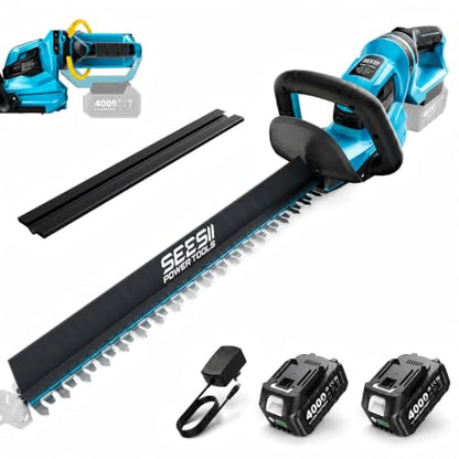 SEESII 22" Hedge Trimmer Cordless, 20V Electric Bush Trimmer, 2 Batteries - color: Sky Blue