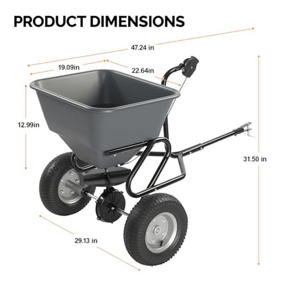 VINGLI 110lbs Fertilizer Spreader Tow-Behind with 10 Adjustable Drop Rate, with 11.4" Tire for Multi-Terrain, Broadcast Spreader for Lawn Care & Seed Spreading