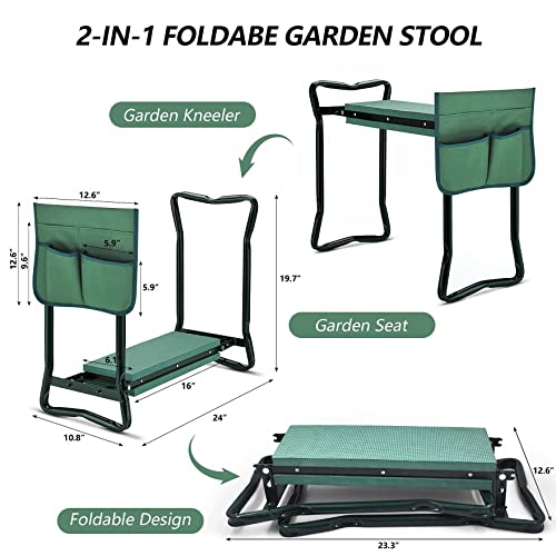 waltyotur Garden Kneeler and Seat Foldable Stool Kneeling Bench with Handles Garden Kneeler Bench Stools with Tool Bag Pouch EVA Foam Pad