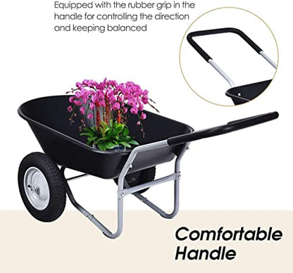 2-Wheeled Garden Wheelbarrow, Heavy Duty Garden Cart, Easy Loading and Dumping Utility Wagon for Outdoor Lawn Yard Farm Ranch, Black - color: Black