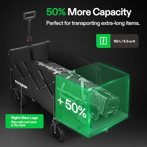 VIVOSUN Collapsible Wagon with Tailgate, 320lb Load-Bearing Outdoor Utility with All-Terrain Wheels, Adjustable Handle, Cup Holders for Camping, Shopping, Garden, Sports, Picnic, Black - style: Rear Door Style