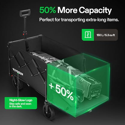 VIVOSUN Collapsible Wagon with Tailgate, 320lb Load-Bearing Outdoor Utility with All-Terrain Wheels, Adjustable Handle, Cup Holders for Camping, Shopping, Garden, Sports, Picnic, Black - style: Rear Door Style