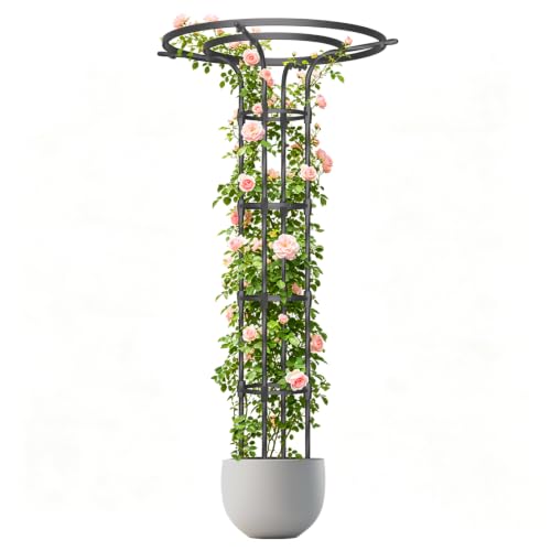 70.9 Inch Garden Trellis for Climbing Plants Outdoor, Mushroom Top Trellis - color: 5 Floors/Black