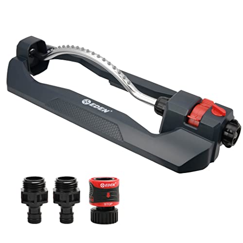 Eden 94106 Turbo Oscillating Sprinkler, Covers Up to 4,000 sq. ft., 18 Precision Nozzles, Weighted Base, Adjustable Range, Flow Control Knob, Quick Connect Bundle, Black, Silver, Red - size: Covers up to 4,000 sq. ft., style: Range and Flow Control