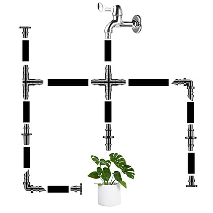 Unoutur 300 Pcs Barbed Connectors Drip Irrigation Fittings Kit, 1/4" Drip Irrigation Kit for Garden Flower Pot Greenhouse Lawn (Straight Barbs,Single Barbs,Tees,Elbows,End Plug,4-Way Coupling) - size: 300 Pcs (1/4" barbed connectors)