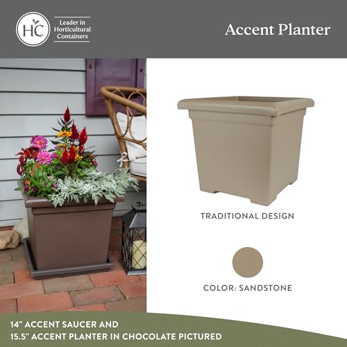 The HC Companies Accent Square Plant Pot, 15.5 Inch, Sandstone, 2-Pack - color: Sandstone, size: 15.5" (Pack of 2)