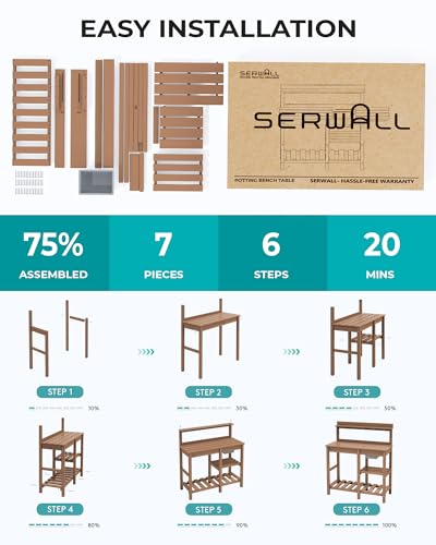 SERWALL Outdoor Potting Bench with Removable Sink,Gardening Table,Brown - color: Brown, size: Classic
