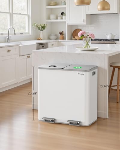 Lovewind Trash Can, 2 x 10.5 Gallon (2 x 40 L) Garbage Can for Kitchen Dual Compartment Recycling Kitchen Step Trash Bin, Stainless Steel Trash and Recycle Bin Combo with Soft-Close Lid, White - color: White